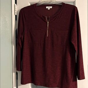 Jones New York Deep Red Zippered Top